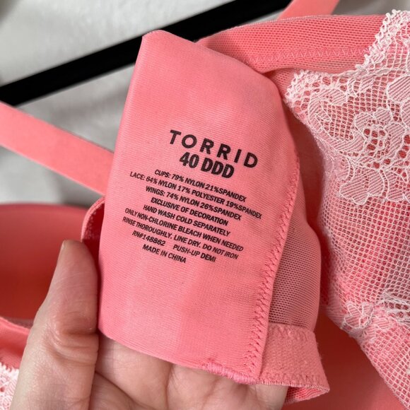 Torrid Womens 40DDD Pink Lace Underwire Push-Up Demi Bra - Picture 5 of 7